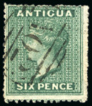Stamp of Antigua & Barbuda 1862 6d. Blue-green, no wmk rough perf 14 to 16