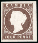 Stamp of Gambia 1869-72 4d. brown, no wmk, large margins all round