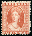 Stamp of Grenada 1861-62 6d. lake-red plate proof of un-issued status,