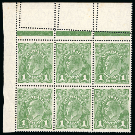 Stamp of Australia » Commonwealth of Australia 1926-30 1d. sage-green, marginal block of six from