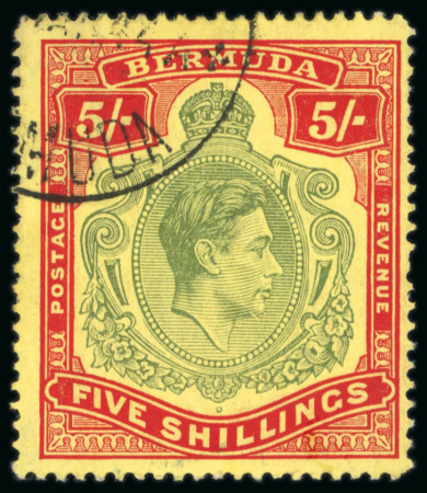 Stamp of Bermuda 1938-53 5/- green and red on yellow, variety GASH in