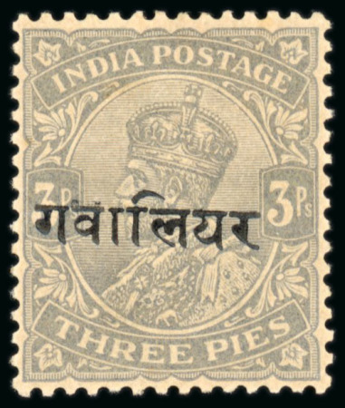 Stamp of Indian States » Gwalior Gwalior: 1913-23 3p. pale grey variety lower line Hindi