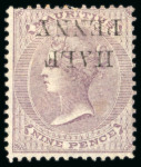 Stamp of Mauritius » Later Issues 1876 1/2d. on 9d. dull purple, variety surcharge inverted;