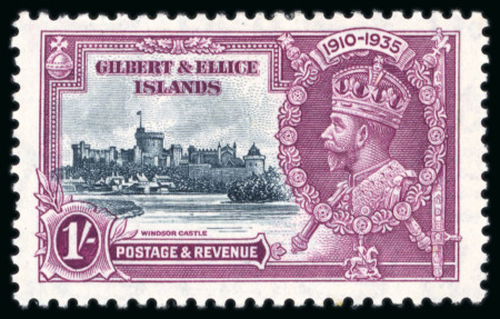 Stamp of Gilbert and Ellice Islands 1935 Silver Jubilee 1/- variety Extra Flagstaff on