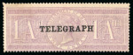 Stamp of India » Telegraph Stamps 1882 1a pale lilac Fiscal overprinted TELEGRAPH (Type T24 Madras overprint 26 x 2.75 without stop). Unused example without gum some minor creasing and bends but a very rare stamp. Only 4000 printed with only a few mint s