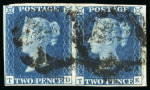 Stamp of Great Britain » 1840 2d Blue (ordered by plate number) 1840 2d Blue, pl. 2, TD-TE horizontal pair, large balanced