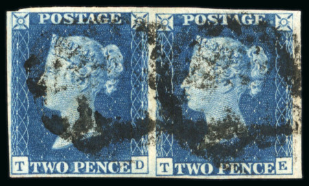 Stamp of Great Britain » 1840 2d Blue (ordered by plate number) 1840 2d Blue, pl. 2, TD-TE horizontal pair, large balanced