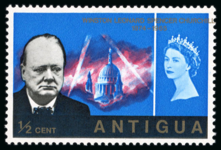 Stamp of Antigua & Barbuda 1966 1/2c. new blue showing value and Antigua transposed;