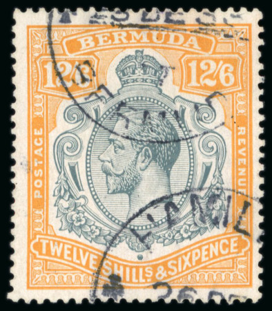 Stamp of Bermuda 1924-32 12/6d. grey and orange, variety gash in fruit