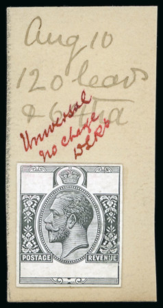 Stamp of British Solomon Islands 1914 KGV "POSTAGE REVENUE" master die proof on De La Rue striking book piece
