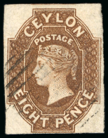 Stamp of Ceylon 1857-59 8d. brown, a four margined used example; some