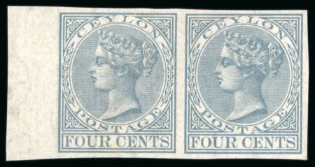 Stamp of Ceylon 1872-80 4c. grey IMPERF PAIR of proof status on gummed,