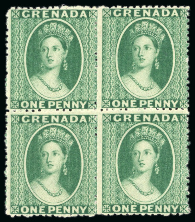 Stamp of Grenada 1881 1d. green block of four with large part original