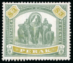Stamp of Malaysia » Malaysian States » Perak 1895-99 $3 green and ochre; large part OG; creased