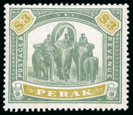 Stamp of Malaysia » Malaysian States » Perak 1895-99 $3 green and ochre; large part OG; creased