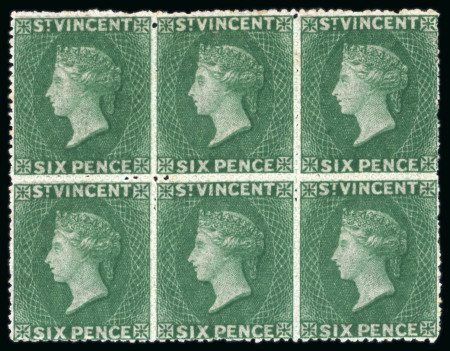Stamp of St. Vincent 1862 6d deep green, no wmk, rough perf 14 to 16, nicely