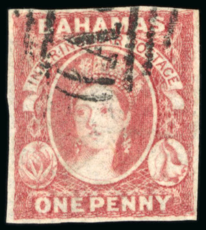 Stamp of Bahamas 1859-60 1d. dull lake, Imperf (thin paper); fine used.