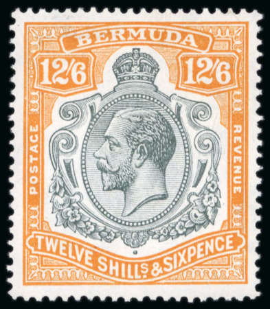Stamp of Bermuda 1924-32 12/6d. grey and orange, variety Nick in top