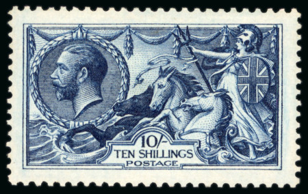 Stamp of Great Britain » King George V » 1913-19 Seahorse Issues 1913 Waterlow 10/- Indigo blue in a deep shade, well