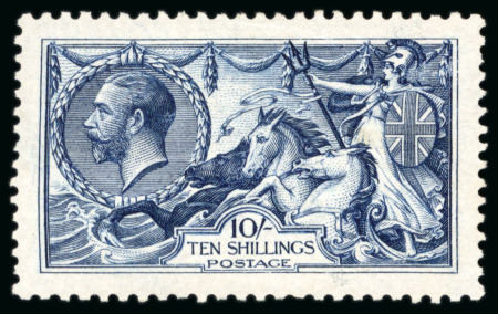 Stamp of Great Britain » King George V » 1913-19 Seahorse Issues 1913 Waterlow 10/- Indigo blue; fine mint.