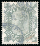 Stamp of Great Britain » 1855-1900 Surface Printed » 1867-83 High Values 1867-83 10/- Greenish Grey wmk Anchor White paper;