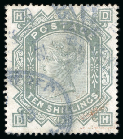 Stamp of Great Britain » 1855-1900 Surface Printed » 1867-83 High Values 1867-83 10/- Greenish Grey wmk Anchor White paper;