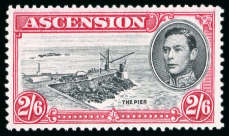 Stamp of Ascension 1938-53 2/6d. black and deep carmine, with DAVIT FLAW;
