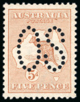 Stamp of Australia » Commonwealth of Australia 1913 5d. chestnut,  Perfin Large OS with coloured Flaw