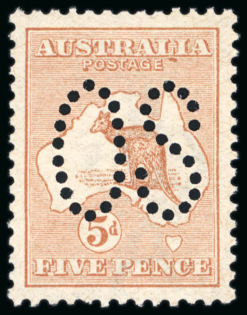Stamp of Australia » Commonwealth of Australia 1913 5d. chestnut,  Perfin Large OS with coloured Flaw