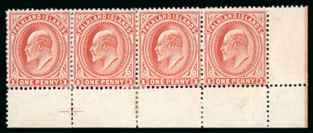 Stamp of Falkland Islands 1907 1d. dull coppery red on thick paper, marginal