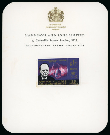 Stamp of New Hebrides 1966 Churchill imperforate proof of the unadopted deign