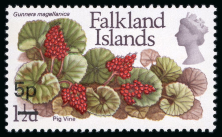 Stamp of Falkland Islands 1971 5p on 1 1/2d ERROR of surcharge on the wrong value. mint n.h. Only 3 sheets (= 180 stamps) existed.