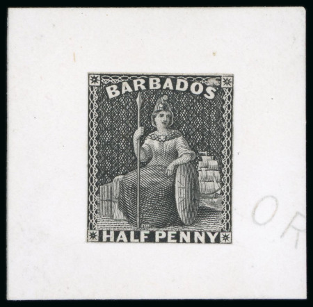 Stamp of Barbados 1874-75 1/2d. stamp-size Die Proof in black on India
