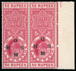 Stamp of India » Telegraph Stamps 1908 50r. carmine pair from the right of the sheet,