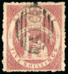 Stamp of St. Vincent 1880 5/- rose red; fine used. Scarce.