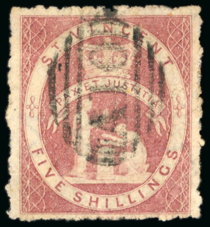 Stamp of St. Vincent 1880 5/- rose red; fine used. Scarce.