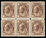 Stamp of Canada 1897-98 6c. brown mint block of six, the middle pair