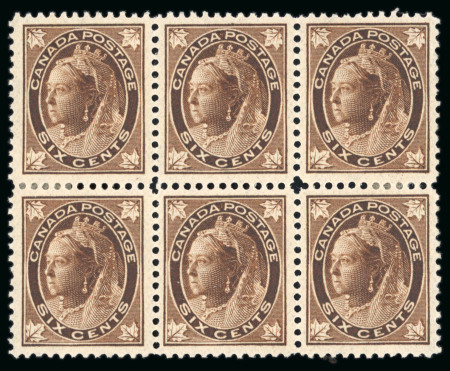 Stamp of Canada 1897-98 6c. brown mint block of six, the middle pair