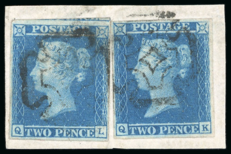 Stamp of Great Britain » 1841 2d Blue 1841 2d Blue, pl.3, QL and QK, neatly tied to small