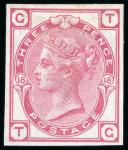 Stamp of Great Britain » 1855-1900 Surface Printed » 1873-80 Large Coloured Corner Letters 1875 3d. rose pl.18 imprimatur, mint o.g., very fine