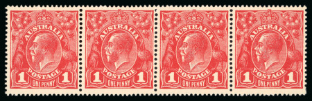 Stamp of Australia » Commonwealth of Australia 1914-20 1d. carmine-red, horizontal strip of four,