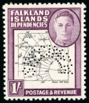 Stamp of Falkland Islands » Dependencies - General Issues 1946-49 1/2d. to 1/- set of eight; perforated "SPECIMEN";