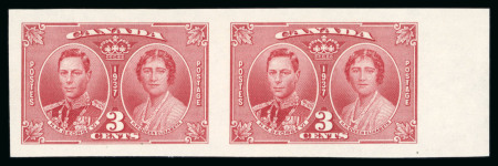 Stamp of Canada 1937 Coronation 3c carmine IMPERFORATE horizontal pair