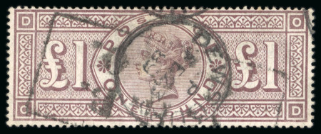 Stamp of Great Britain » 1855-1900 Surface Printed » 1883-84 & 1888 High Values 1888 £1 brown-lilac wmk ORBS (small fault bottom left);