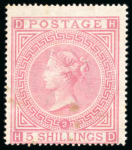 Stamp of Great Britain » 1855-1900 Surface Printed » 1867-83 High Values 5s Plate 2 Mint (brown mark in centre) (S.G. £15'000)