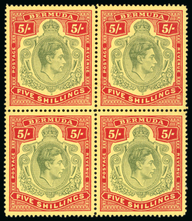 Stamp of Bermuda 1941 (May) 5s dull yellow-green and red on yellow paper, line perf 14.25, mint n.h. block of four