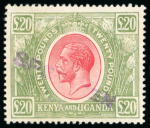 Stamp of Kenya, Uganda and Tanganyika » Kenya, Uganda and Tanganyika 1922-27 KGV £20 red and green with "SPECIMEN" local hs