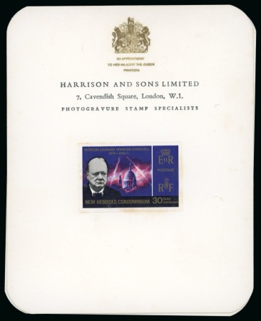 Stamp of New Hebrides 1965 Churchill 5c to 30c set of imperf. proofs on Harrison & Sons presentation cards