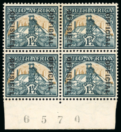 Stamp of South Africa » Union & Republic of South Africa Officials: 1944-50 1 1/2d yellow-buff and deep slate-green, SG type O2 ovpt reading downwards, block of four