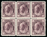 Stamp of Canada 1897-98, 10c brownish purple mint block of six